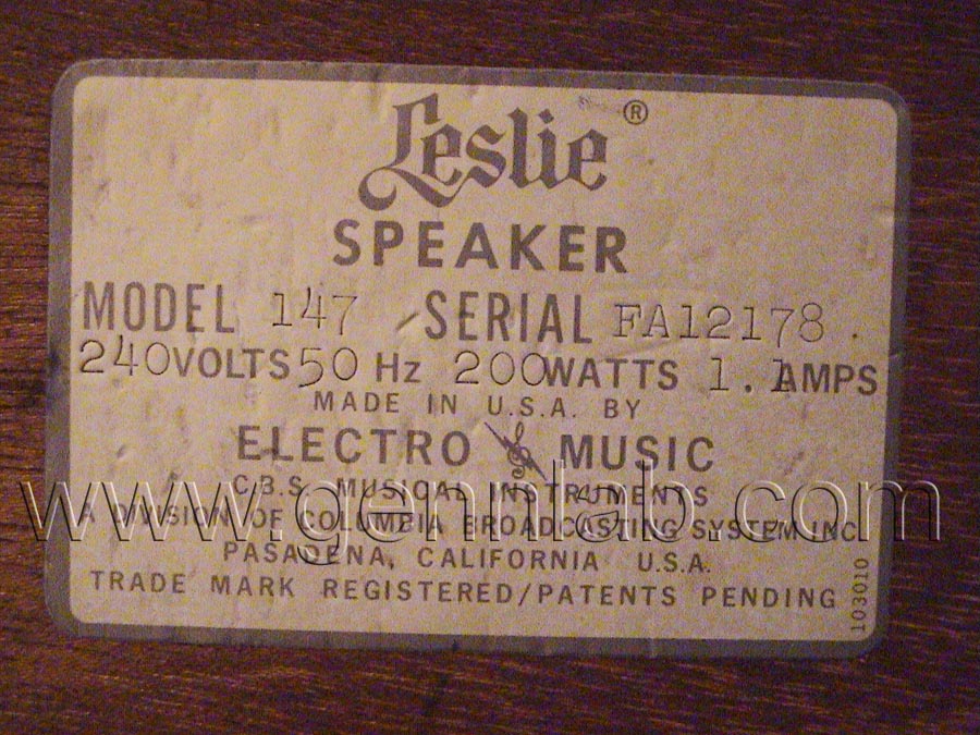 Leslie 122/147 Label